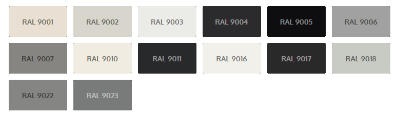 Codes couelurs RAL - Teintes de blanc et noir