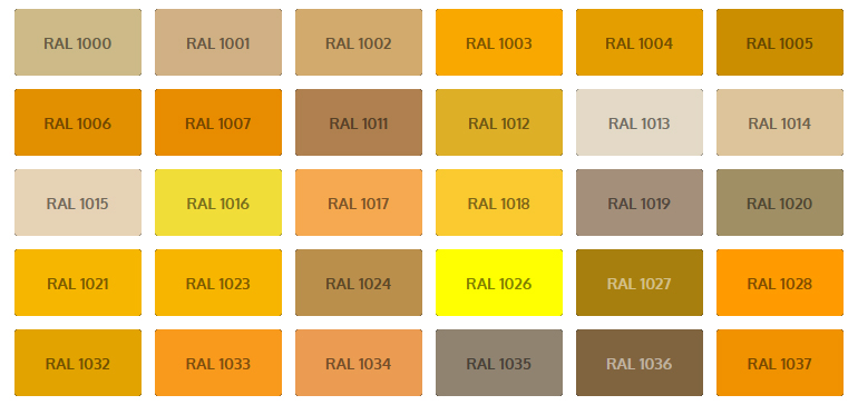 Codes Couleurs - RAL - Teintes de jaune