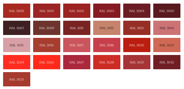 Codes couleurs RAL - Teintes de rouge