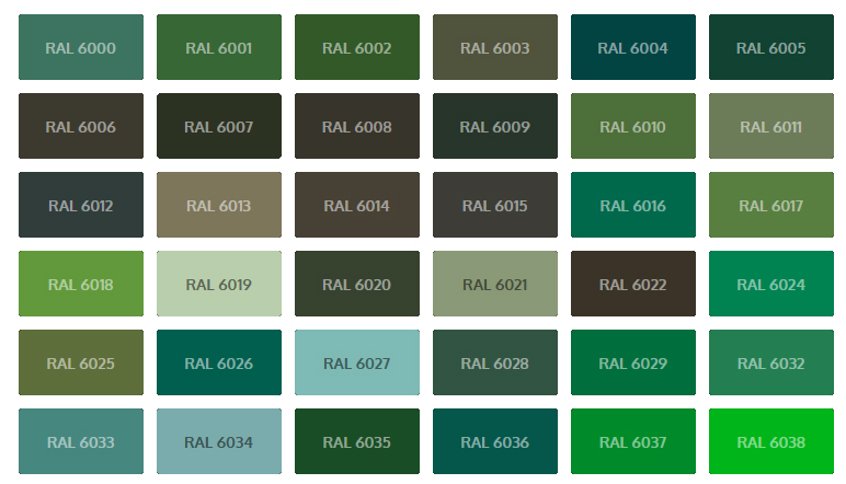 Codes couleur RAL - Teintes de vert