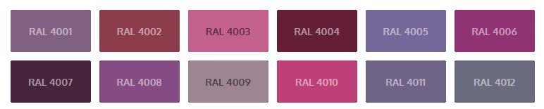 Codes couleurs RAL - Teintes de Violet